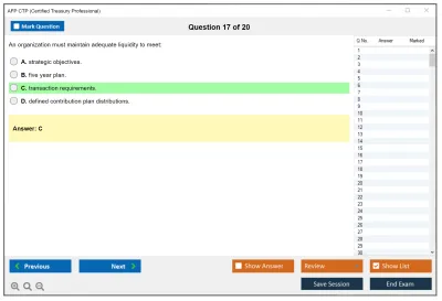 AFP CTP Certified Treasury Professional Practice test exam simulator test engine exam Prep practice test questions answers Image 17