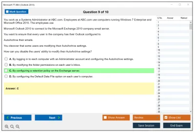 Microsoft 77-884 Outlook 2010 Practice test exam simulator test engine exam Prep practice test questions answers Image 9
