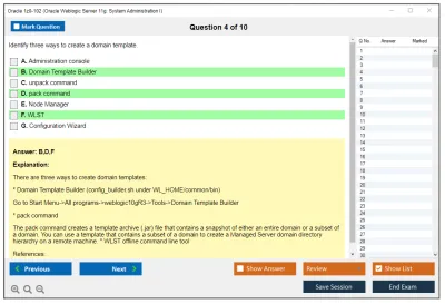 Oracle 1z0-102 Oracle Weblogic Server 11g: System Administration I Practice test exam simulator test engine exam Prep practice test questions answers Image 4