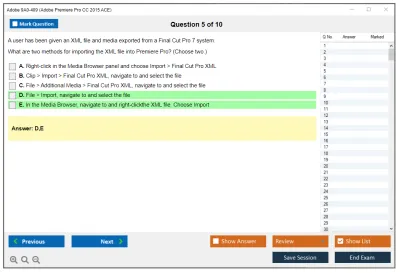 Adobe 9A0-409 Adobe Premiere Pro CC 2015 ACE Practice test exam simulator test engine exam Prep practice test questions answers Image 5
