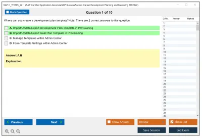 SAP C_THR95_2211 SAP Certified Application AssociateSAP SuccessFactors Career Development Planning and Mentoring 1H/2022 Practice test exam simulator test engine exam Prep practice test questions answers Image 1