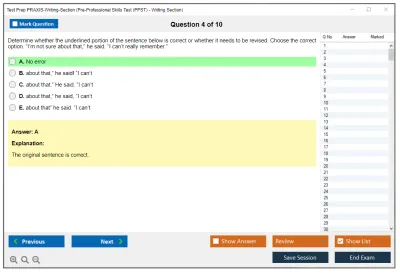 Test Prep PRAXIS-Writing-Section Pre-Professional Skills Test (PPST) - Writing Section Practice test exam simulator test engine exam Prep practice test questions answers Image 4