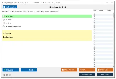 SAP C_THR97_2211 SAP Certified Application AssociateSAP SuccessFactors Onboarding 1H/2022 Practice test exam simulator test engine exam Prep practice test questions answers Image 10