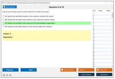 SAP C_TS462_2021 SAP Certified Application AssociateSAP S/4HANA Sales 2021 Practice test exam simulator test engine exam Prep practice test questions answers Image 6