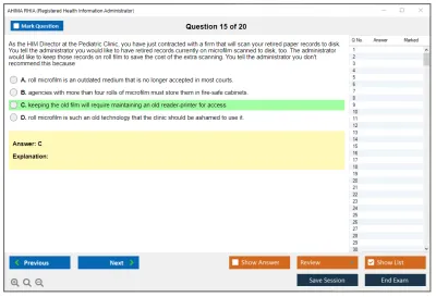 AHIMA RHIA Registered Health Information Administrator Practice test exam simulator test engine exam Prep practice test questions answers Image 15