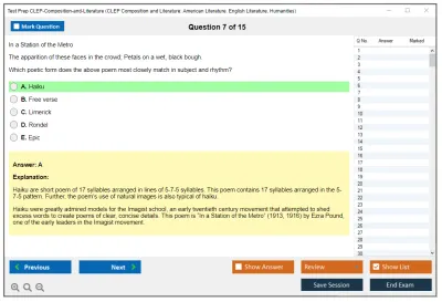 Test Prep CLEP-Composition-and-Literature CLEP Composition and Literature: American Literature, English Literature, Humanities Practice test exam simulator test engine exam Prep practice test questions answers Image 7