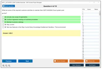 SAP C_ACTIVATE12 SAP Certified Associate - SAP Activate Project Manager Practice test exam simulator test engine exam Prep practice test questions answers Image 4