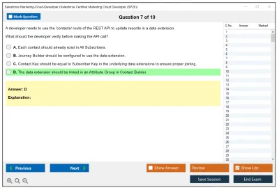 Salesforce Marketing-Cloud-Developer Salesforce Certified Marketing Cloud Developer Practice test exam simulator test engine exam Prep practice test questions answers Image 7