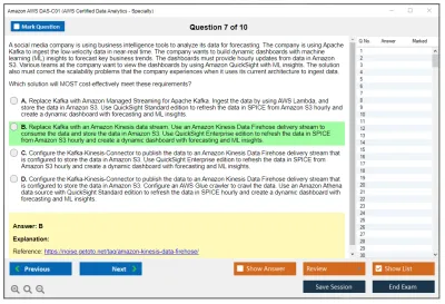 Amazon AWS DAS-C01 AWS Certified Data Analytics - Specialty Practice test exam simulator test engine exam Prep practice test questions answers Image 7