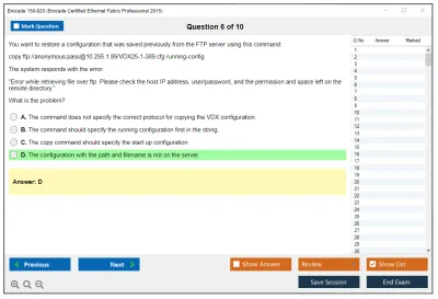 Brocade 150-820 Brocade Certified Ethernet Fabric Professional 2015 Practice test exam simulator test engine exam Prep practice test questions answers Image 6