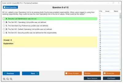 Oracle 1z0-520 Oracle EBS R12.1 Purchasing Essentials Practice test exam simulator test engine exam Prep practice test questions answers Image 8