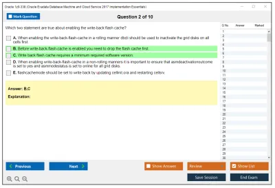 Oracle 1z0-338 Oracle Exadata Database Machine and Cloud Service 2017 Implementation Essentials Practice test exam simulator test engine exam Prep practice test questions answers Image 2
