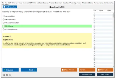 Test Prep CLEP-History-and-Social-Sciences CLEP History and Social Sciences: American Government, Educational Psychology, History of the United States, Macroeconomics, Microeconomics, Psychology Practice test exam simulator test engine exam Prep practice test questions answers Image 6