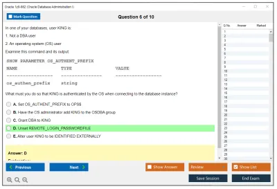 Oracle 1z0-082 Oracle Database Administration I Practice test exam simulator test engine exam Prep practice test questions answers Image 6
