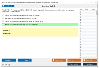 SAP C_S4EWM_2020 SAP Certified Associate - Extended Warehouse Management with SAP S/4HANA Practice test exam simulator test engine exam Prep practice test questions answers Image 9