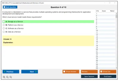EMC DEA-2TT4 Associate - Cloud Infrastructure and Services v4 Exam Practice test exam simulator test engine exam Prep practice test questions answers Image 6