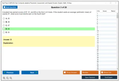 Test Prep COMPASS-Test Computer-adaptive Placement, Assessment, and Support System: English, Math, Writing Practice test exam simulator test engine exam Prep practice test questions answers Image 3