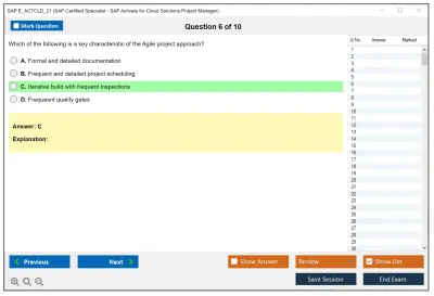 SAP E_ACTCLD_21 SAP Certified Specialist - SAP Activate for Cloud Solutions Project Manager Practice test exam simulator test engine exam Prep practice test questions answers Image 6