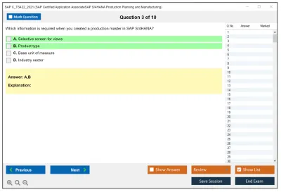 SAP C_TS422_2021 SAP Certified Associate - SAP S/4HANA Production Planning and Manufacturing Practice test exam simulator test engine exam Prep practice test questions answers Image 3