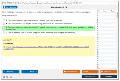 SAP C_TPLM30_67 SAP Certified Associate - SAP Maintenance & Repair with ERP 6.0 EHP7 Practice test exam simulator test engine exam Prep practice test questions answers Image 8
