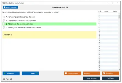 ASQ CQA Certified Quality Auditor Practice test exam simulator test engine exam Prep practice test questions answers Image 5