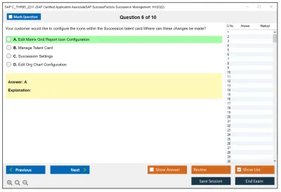 SAP C_THR85_2211 SAP Certified Application AssociateSAP SuccessFactors Succession Management 1H/2022 Practice test exam simulator test engine exam Prep practice test questions answers Image 6