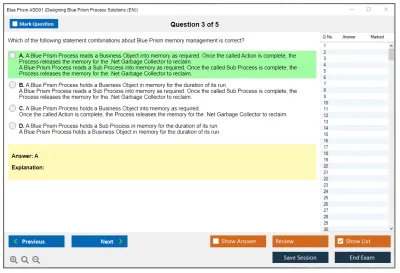 Blue Prism ASD01 Designing Blue Prism Process Solutions Practice test exam simulator test engine exam Prep practice test questions answers Image 3