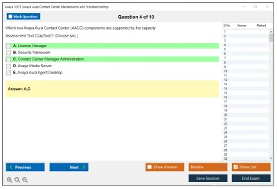 Avaya 3301 Avaya Aura Contact Center Maintenance and Troubleshooting Practice test exam simulator test engine exam Prep practice test questions answers Image 4