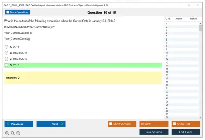 SAP C_BOWI_4302 SAP Certified Application Associate - SAP BusinessObjects Web Intelligence 4.3 Practice test exam simulator test engine exam Prep practice test questions answers Image 10