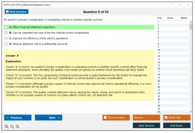 AICPA AUD CPA Auditing and Attestation Exam Practice test exam simulator test engine exam Prep practice test questions answers Image 8