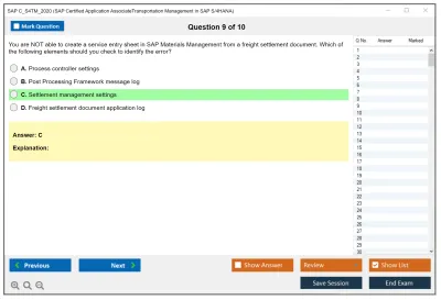 SAP C_S4TM_2020 SAP Certified Associate - Transportation Management in SAP S/4HANA Practice test exam simulator test engine exam Prep practice test questions answers Image 9