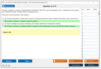 SAP C_TM_95 SAP Certified Application Associate - SAP Transportation Management 9.5 Practice test exam simulator test engine exam Prep practice test questions answers Image 5