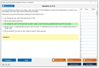 Oracle 1z0-432 Oracle Real Application Clusters 12c Essentials Practice test exam simulator test engine exam Prep practice test questions answers Image 9
