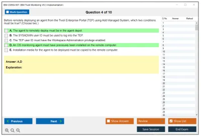 IBM C9560-507 IBM Tivoli Monitoring V6.3 Implementation Practice test exam simulator test engine exam Prep practice test questions answers Image 4