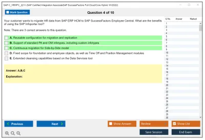 SAP C_HRHFC_2211 SAP Certified Integration AssociateSAP SuccessFactors Full Cloud/Core Hybrid 1H/2022 Practice test exam simulator test engine exam Prep practice test questions answers Image 4