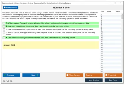 Salesforce Mobile-Solutions-Architecture-Designer Salesforce Certified Mobile Solutions Architecture Designer Practice test exam simulator test engine exam Prep practice test questions answers Image 4