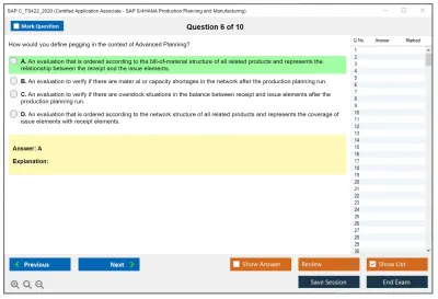 SAP C_TS422_2020 Certified Application Associate - SAP S/4HANA Production Planning and Manufacturing Practice test exam simulator test engine exam Prep practice test questions answers Image 6