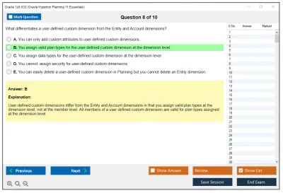Oracle 1z0-533 Oracle Hyperion Planning 11 Essentials Practice test exam simulator test engine exam Prep practice test questions answers Image 8
