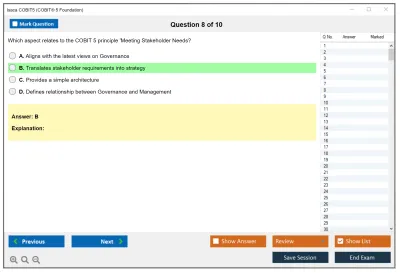 Isaca COBIT5 COBIT 5 Foundation Exam Practice test exam simulator test engine exam Prep practice test questions answers Image 8
