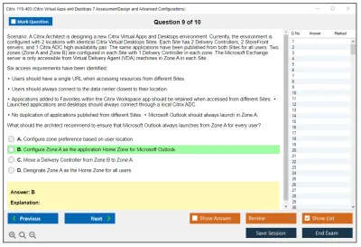 Citrix 1Y0-403 Citrix Virtual Apps and Desktops 7 Assessment Design and Advanced Configurations Practice test exam simulator test engine exam Prep practice test questions answers Image 9