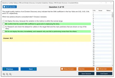 Salesforce Certified-Tableau-CRM-and-Einstein-Discovery-Consultant Salesforce Tableau CRM Einstein Discovery Consultant Practice test exam simulator test engine exam Prep practice test questions answers Image 3