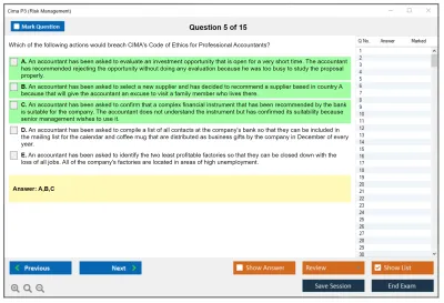 Cima P3 Risk Management Practice test exam simulator test engine exam Prep practice test questions answers Image 5