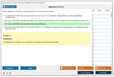 Oracle 1z0-931-22 Oracle Autonomous Database Cloud 2022 Professional Practice test exam simulator test engine exam Prep practice test questions answers Image 9
