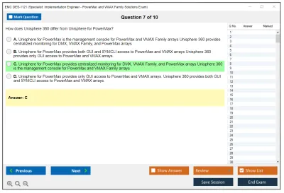 EMC DES-1121 Specialist - Implementation Engineer, PowerMax and VMAX Family Solutions Practice test exam simulator test engine exam Prep practice test questions answers Image 7