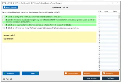 SAP E_ACTCLD_21 SAP Certified Specialist - SAP Activate for Cloud Solutions Project Manager Practice test exam simulator test engine exam Prep practice test questions answers Image 1