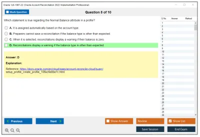 Oracle 1z0-1087-22 Oracle Account Reconciliation 2022 Implementation Professional Practice test exam simulator test engine exam Prep practice test questions answers Image 8