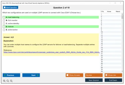 Cisco 300-720 Securing Email with Cisco Email Security Appliance (300-720 SESA) Practice test exam simulator test engine exam Prep practice test questions answers Image 2