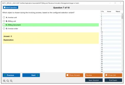 SAP C_BRU2C_2020 SAP Certified Associate - SAP Billing and Revenue Innovation Management - Usage to Cash Practice test exam simulator test engine exam Prep practice test questions answers Image 7