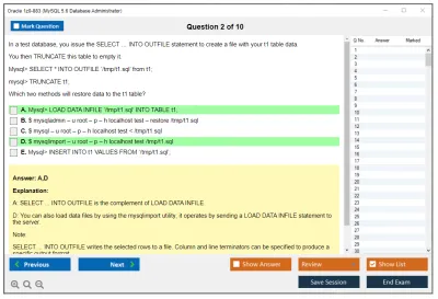 Oracle 1z0-883 MySQL 5.6 Database Administrator Practice test exam simulator test engine exam Prep practice test questions answers Image 2
