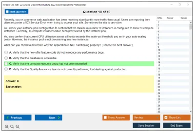 Oracle 1z0-1067-22 Oracle Cloud Infrastructure 2022 Cloud Operations Professional Practice test exam simulator test engine exam Prep practice test questions answers Image 10